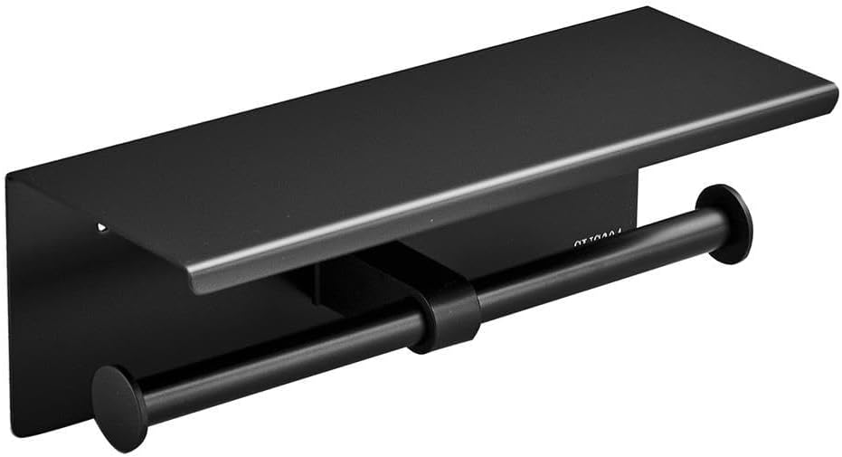 Uchwyt na papier toaletowy z półkami, podwójny uchwyt na papier toaletowy, uchwyt na ręczniki papierowe ze stali nierdzewnej SUS304 (czarny)