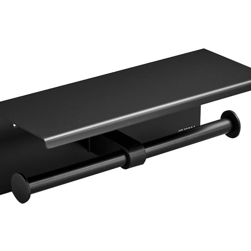 Uchwyt na papier toaletowy z półkami, podwójny uchwyt na papier toaletowy, uchwyt na ręczniki papierowe ze stali nierdzewnej SUS304 (czarny)