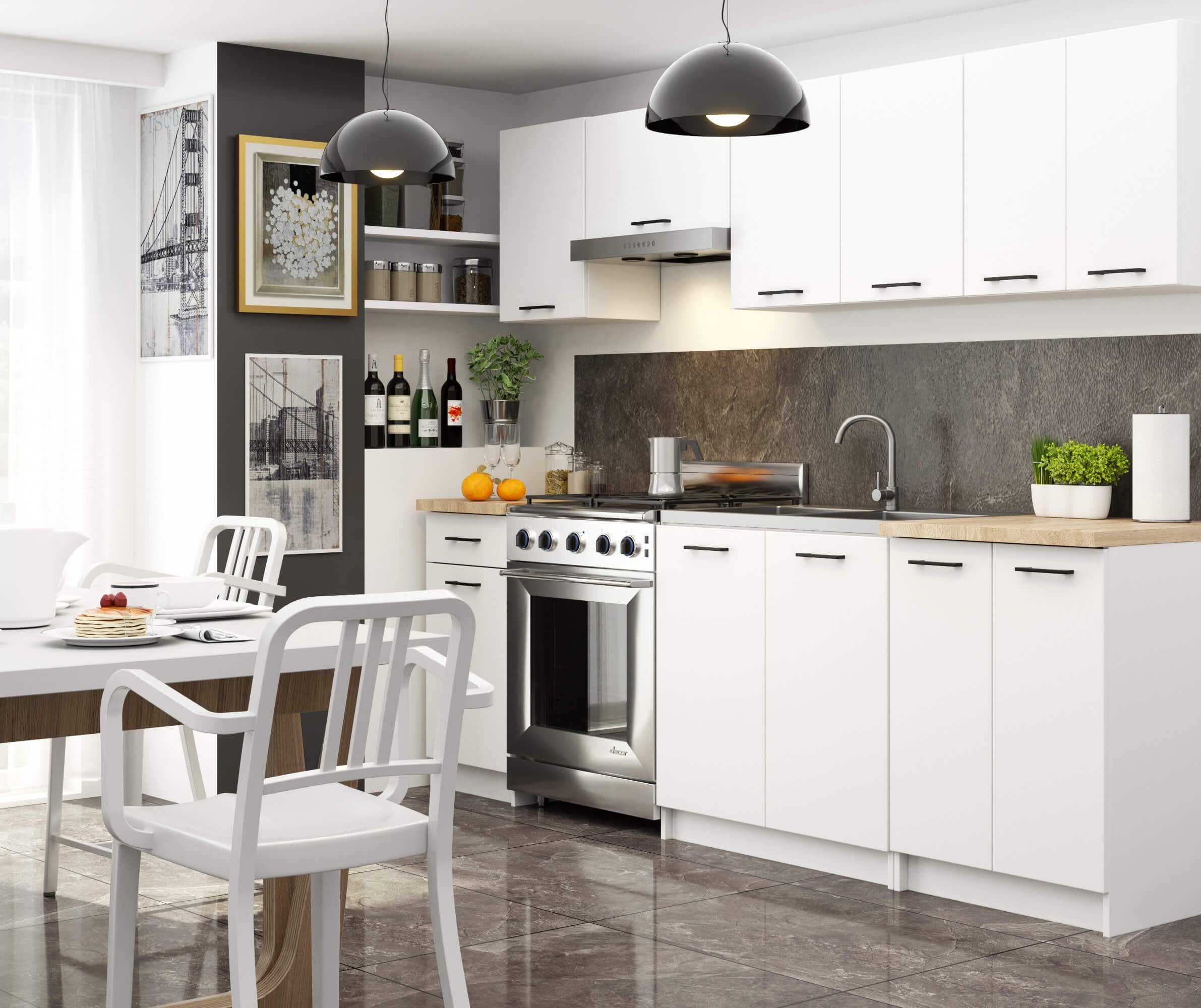Ensemble De Cuisine AKORD OLIWIA Blanc 240 cm 11 portes 1 tiroir façade Blanche 240x46x203 cm - 2