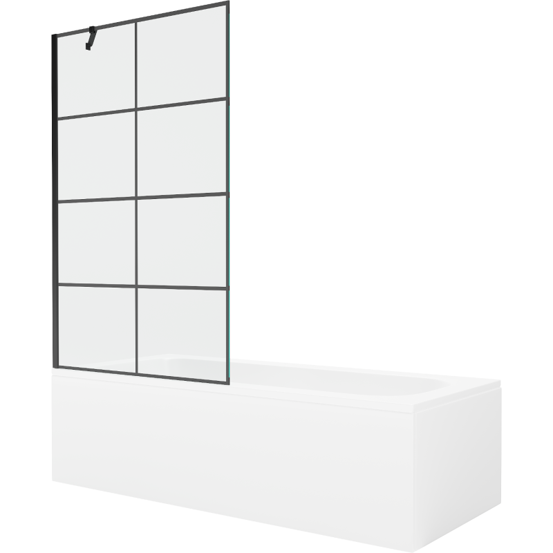 Mexen Vega wanna prostokątna 160 x 70 cm z obudową i parawanem 1-skrzydłowym 100 cm, czarny wzór - 550116070X9510007077