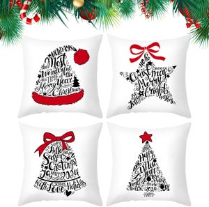 Set di 4 federe per cuscino Babbo Natale rosse 45x45 cm federa natalizia in cotone e lino | Leroy Merlin
