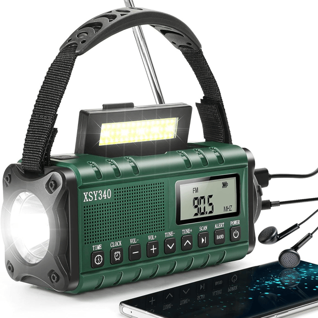 Radio Dab/FM Portable（vert）, Radio Solaire 5000mAh, Radio Solaire Chargeur USB, Lampe de Poche et Lampe de Lecture