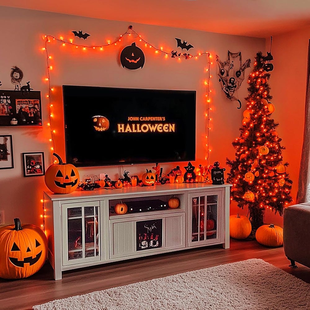 Catena Luminosa Halloween 5m 50 LED Arancione E Viola, Timer, IP65 Impermeabile, A Batteria (AA), Per Interni/esterni