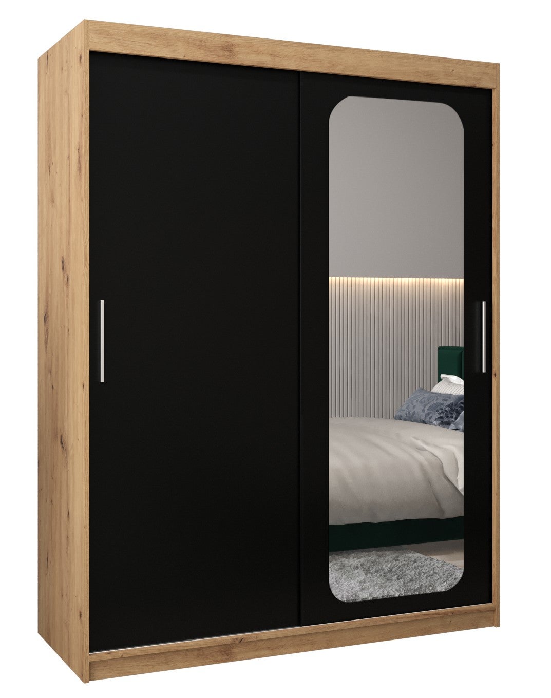 Szafa przesuwna garderoba PROMO T2 150 x 62 x 200 cm Artisan + Czarny - Abiks Meble