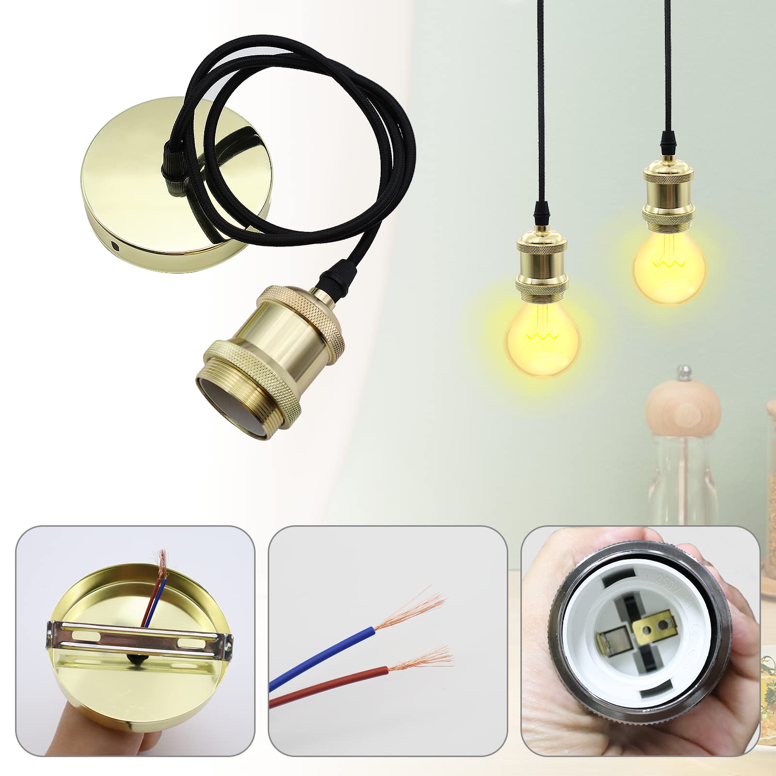 Conjunto de 2 Suspensões de Metal com Cabo de Textil Ajustável 100cm ...
