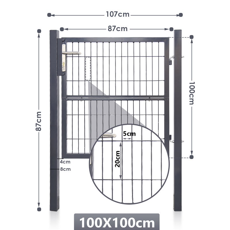 Portillon de jardin 100 x 100 cm avec serrure maille métallique - Gris - 4