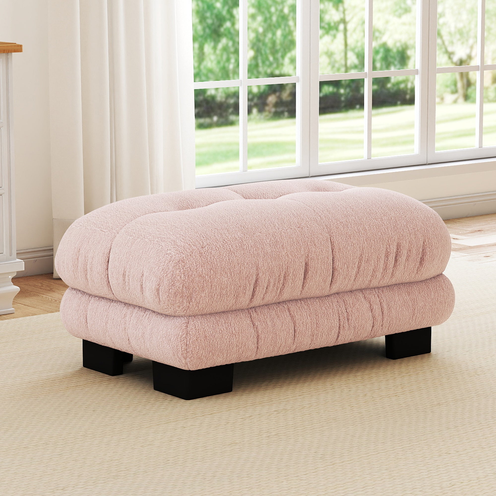 Suport pentru picioare - Roz, Chenille, 112 x 68 x 52 cm, Design elegant și rafinat - Fabricat din țesătură de chenille vintage moale