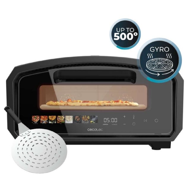 Cecotec Horno Eléctrico para Pizzas Pizza&Co 500 Gyro. Piedra Giratoria Alta Temperatura, Panel Digital Táctil, 8 Menús, 65-500°