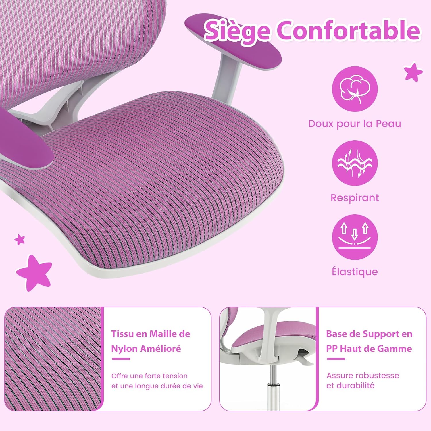 Silla de Escritorio para Niños, Silla Infantil Giratoria para Computadora con Altura Ajustable, Ruedas con Freno, Reposabrazos Lisos, Silla Er - 5
