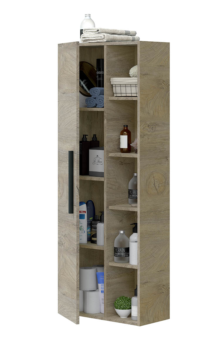 Colonne salle de bain Suspendue avec 1 porte coloris Alaska chêne à nœuds - Hauteur 135 x Longueur 51 x Profondeur 25 cm - 5