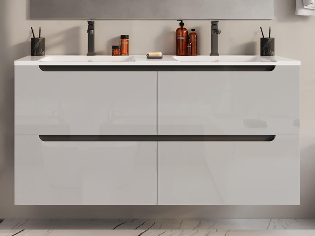 Szafka łazienkowa wisząca z podwójną umywalką wpuszczaną - Biały - 120 cm - SELITA