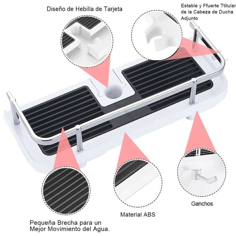 Support de douche mural réglable, panier de rangement de cuisine de salle de bain fixé au tuyau, support de douche en métal antirouille 30x12x6 cm - 3
