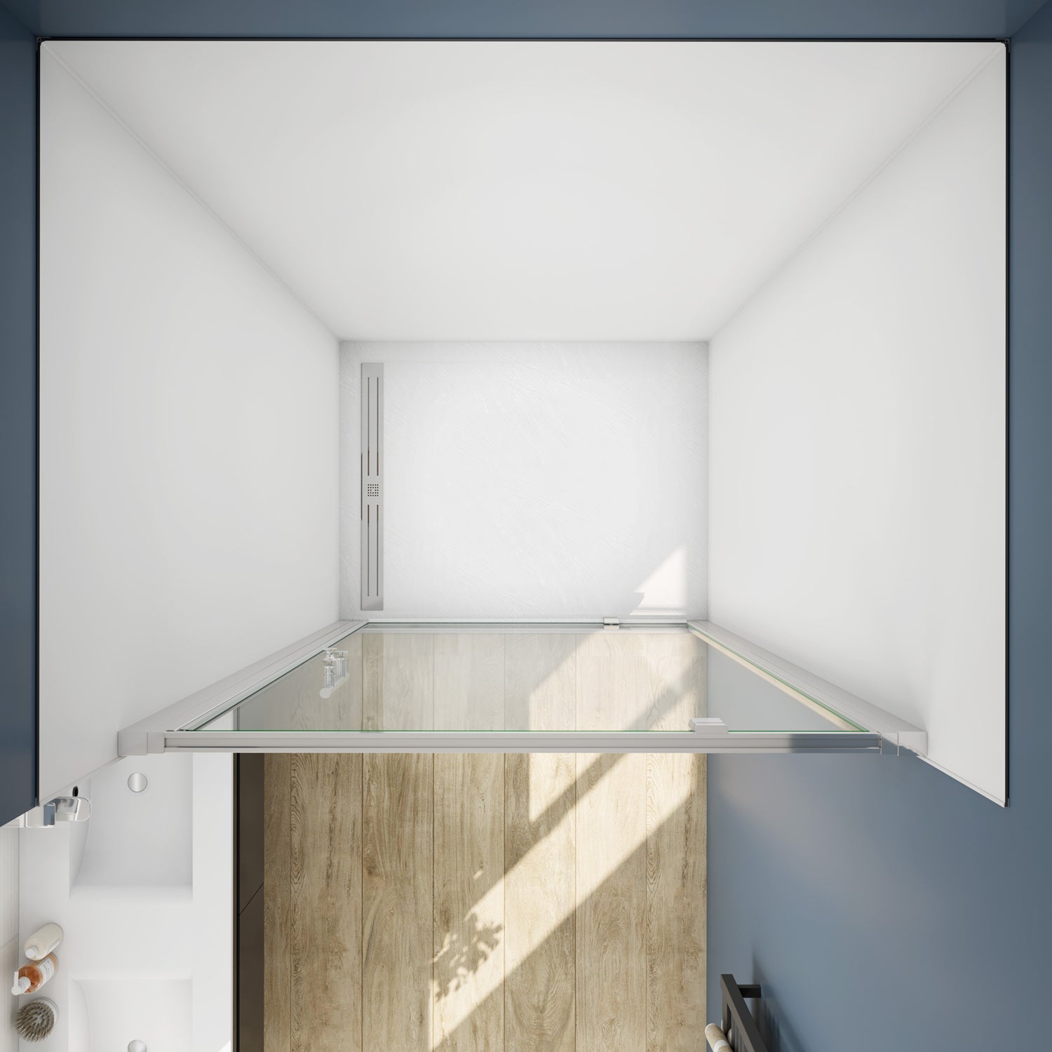 Porta Battente Per Nicchia 86x185 cm in Vetro Temperato Trasparente da 5mm Ingresso Totale Profilo Cromato - 3