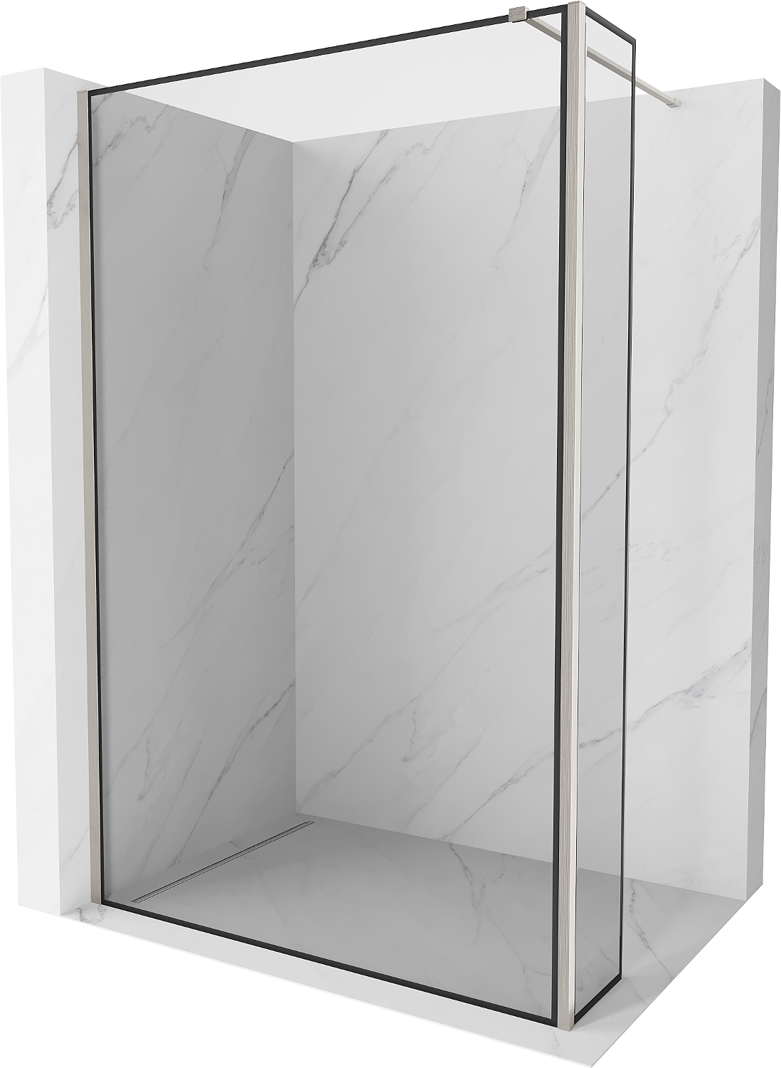 Mexen Kioto ścianka prysznicowa Walk-in 140 x 40 cm, czarna ramka, nikiel szczotkowany - 800-140-212-97-70-040