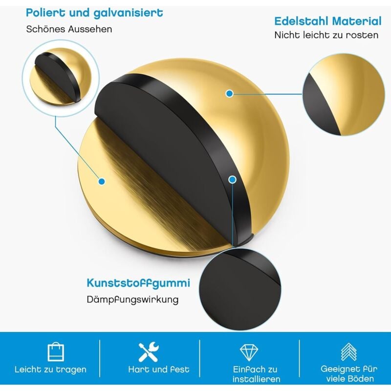 Fermaporta autoadesivi in acciaio inox, forma ovale e a mezzaluna (oro, confezione da 2) - 2