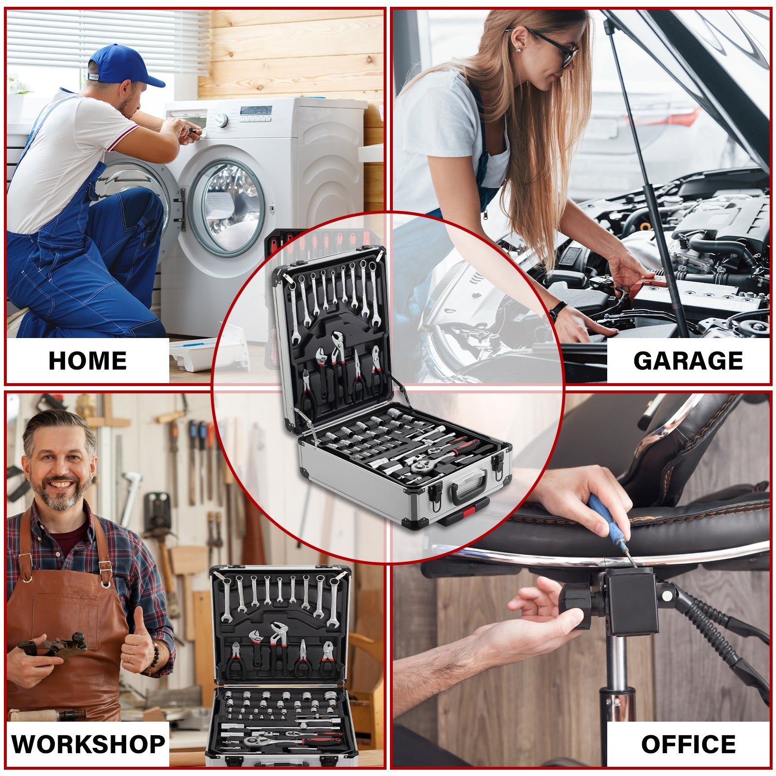 TEENO Coffret à Outils 1000 Pièces Professionnel - Valise Roulante Aluminium avec Poignée Télescopique et Outils Chrome Vanadium pour Mécanique - 6