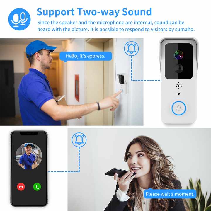 Sonnette extérieure sans fil 5G 2,4 GHz, double Wi-Fi, Tuya 1080p, vidéo, interphone intelligent étanche pour maison - 3