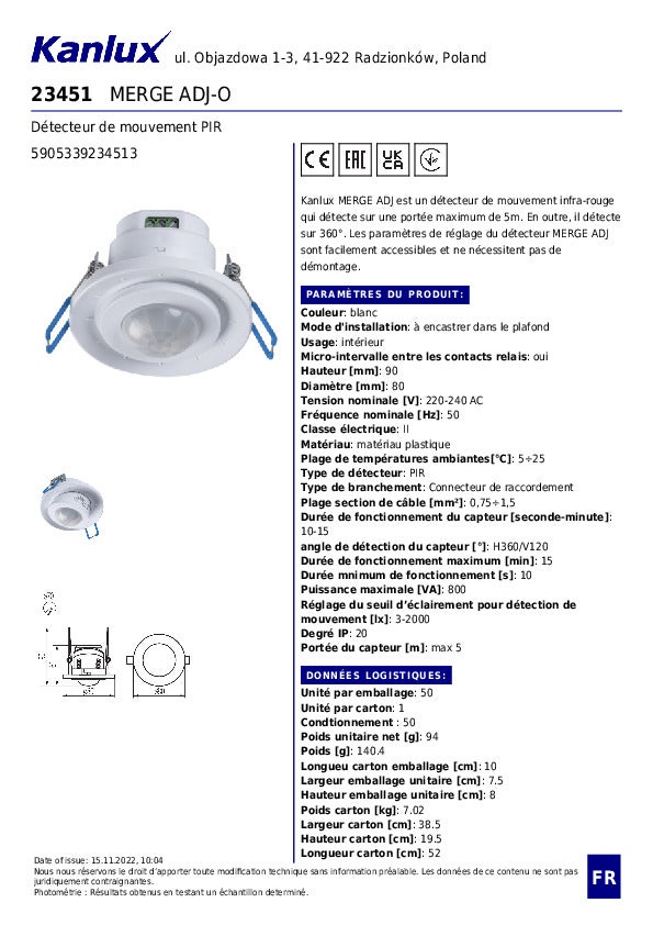 Détecteur de mouvement PIR – 360° – Encastrable plafond – Blanc – Kanlux - 7
