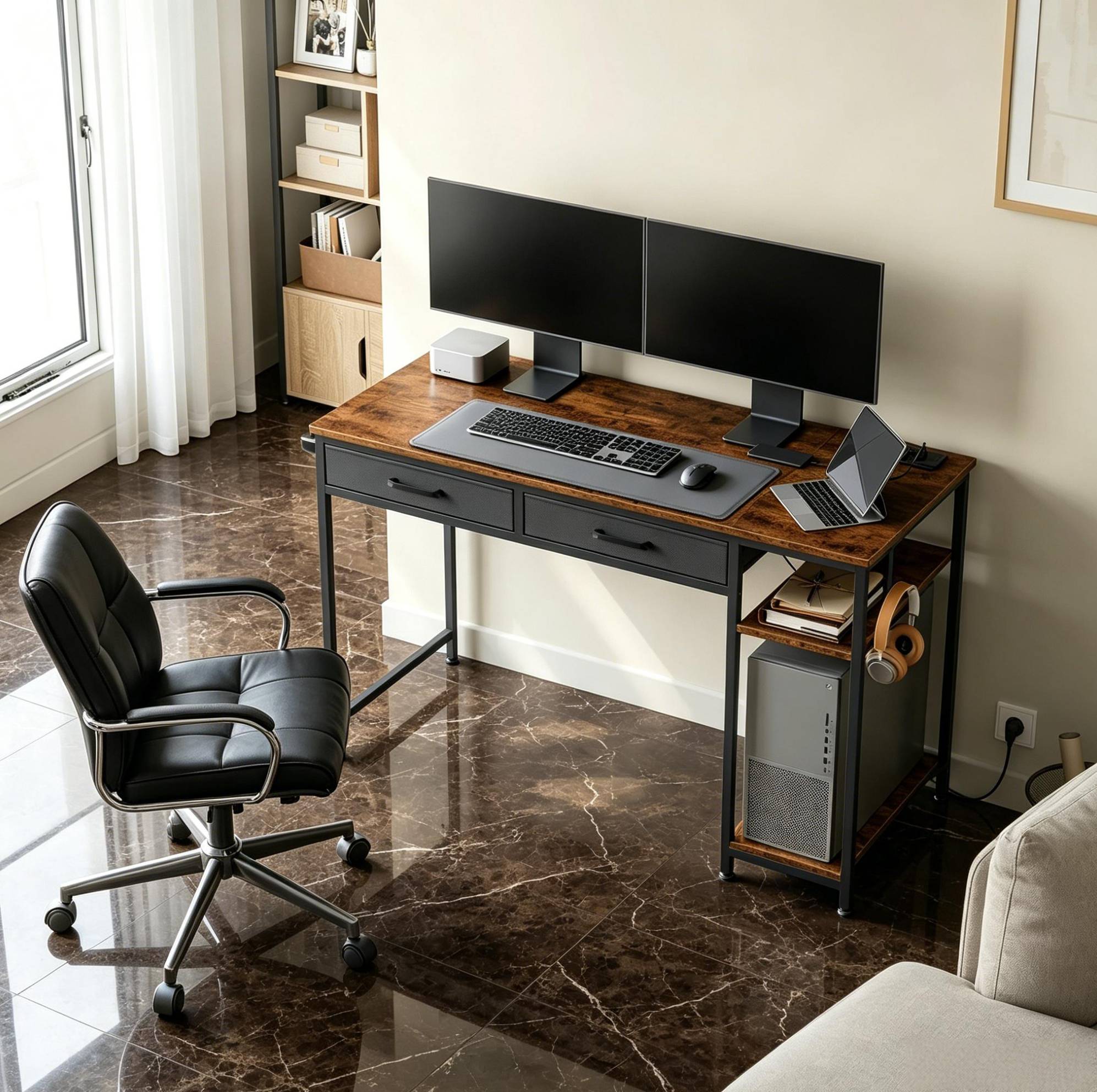 Escritorio con 2 cajones de tela – 120 x 51 x 75 cm – Mesa informática ...