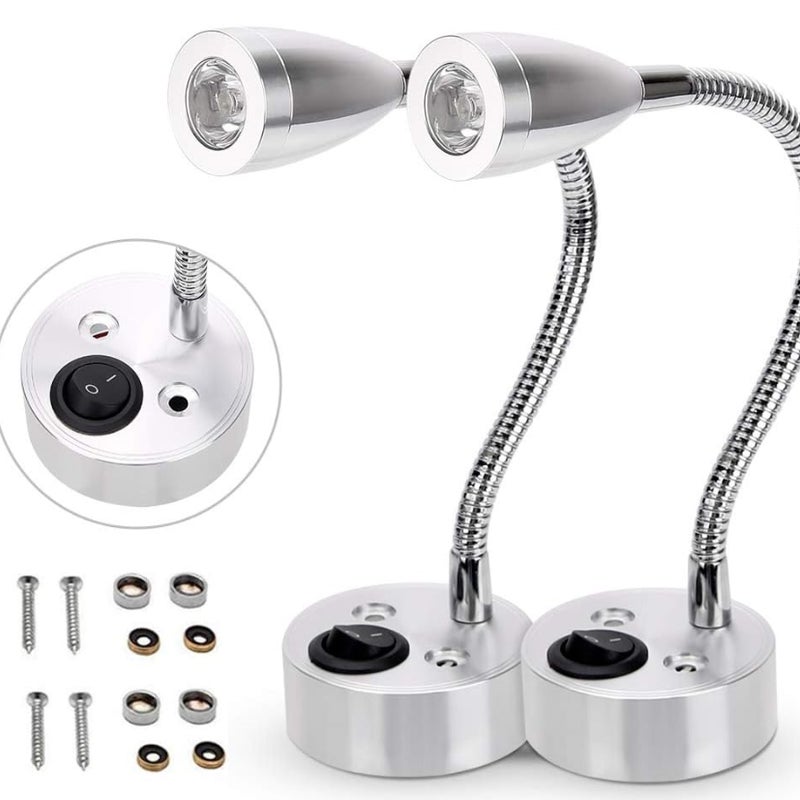Lampa ścienna LED 12 V, punktowa, do czytania, przełącznik, oświetlenie do kampera, przyczepy kempingowej, kampera, ciepłe światło (2 sztuki)