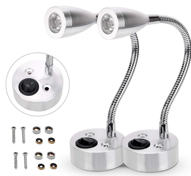 Lampa ścienna LED 12 V, punktowa, do czytania, przełącznik, oświetlenie do kampera, przyczepy kempingowej, kampera, ciepłe światło (2 sztuki)