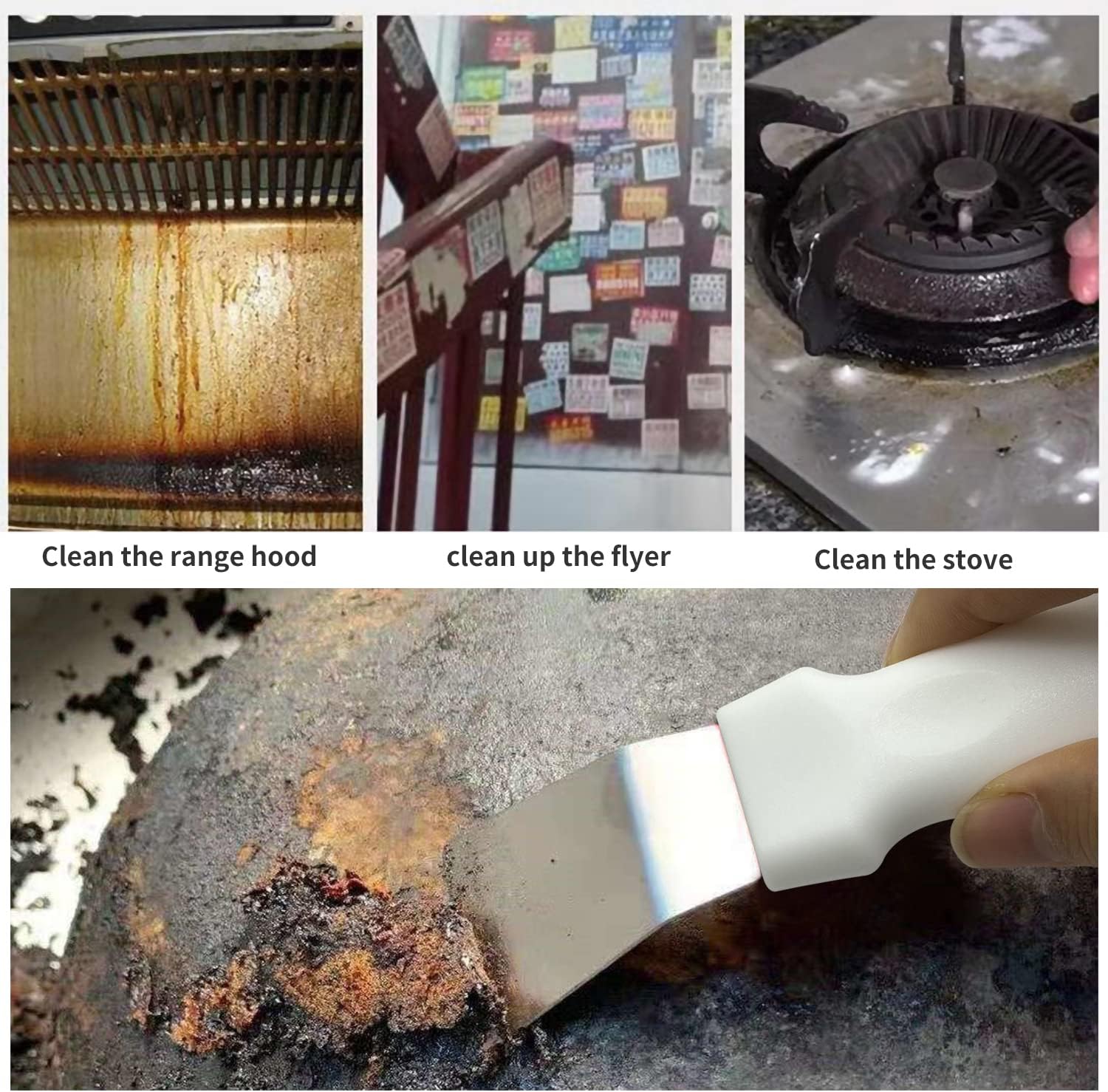 Zestaw 2 skrobaków do czyszczenia piekarników, kuchenek, płyt indukcyjnych, stal nierdzewna z uchwytem z tworzywa sztucznego, wersja prosta + wer - 4