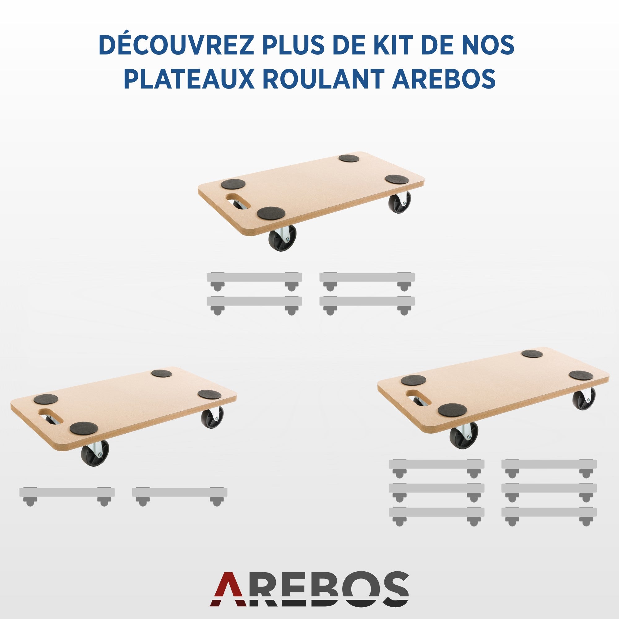 AREBOS 2x Plateau roulant Chariot à roulettes Chariot de manutention transport 200 kg - 8