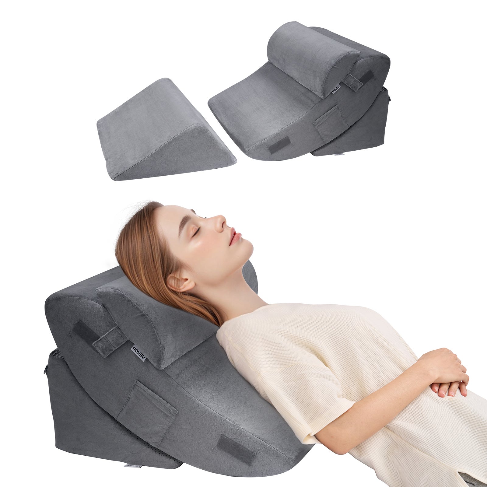 Cojín cama inclinado, almohada triangular ortopédica ajustable, relleno espuma, lavable, cojín de cama de lectura para aliviar el reflujo ácido vevor