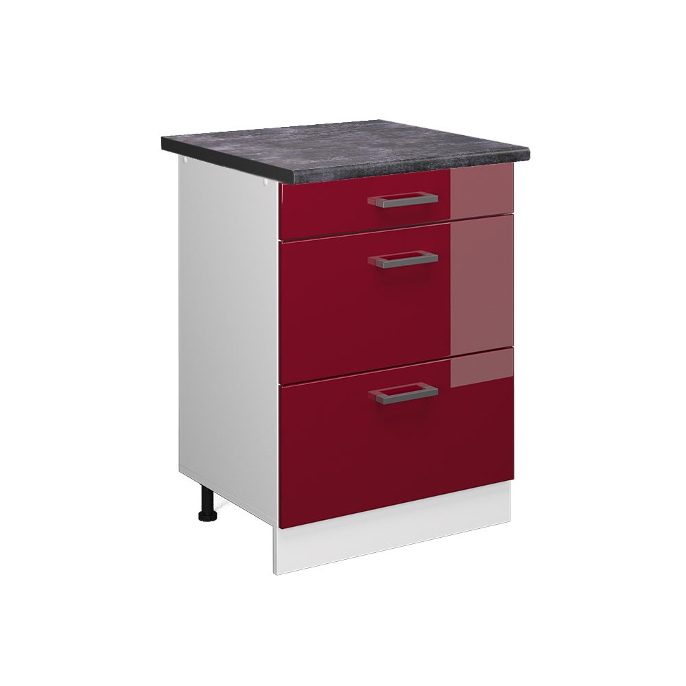 Vicco Szafka dolna do kuchni R-Line, Czerwony połysk, 60 cm z szufladami, BP Antracyt