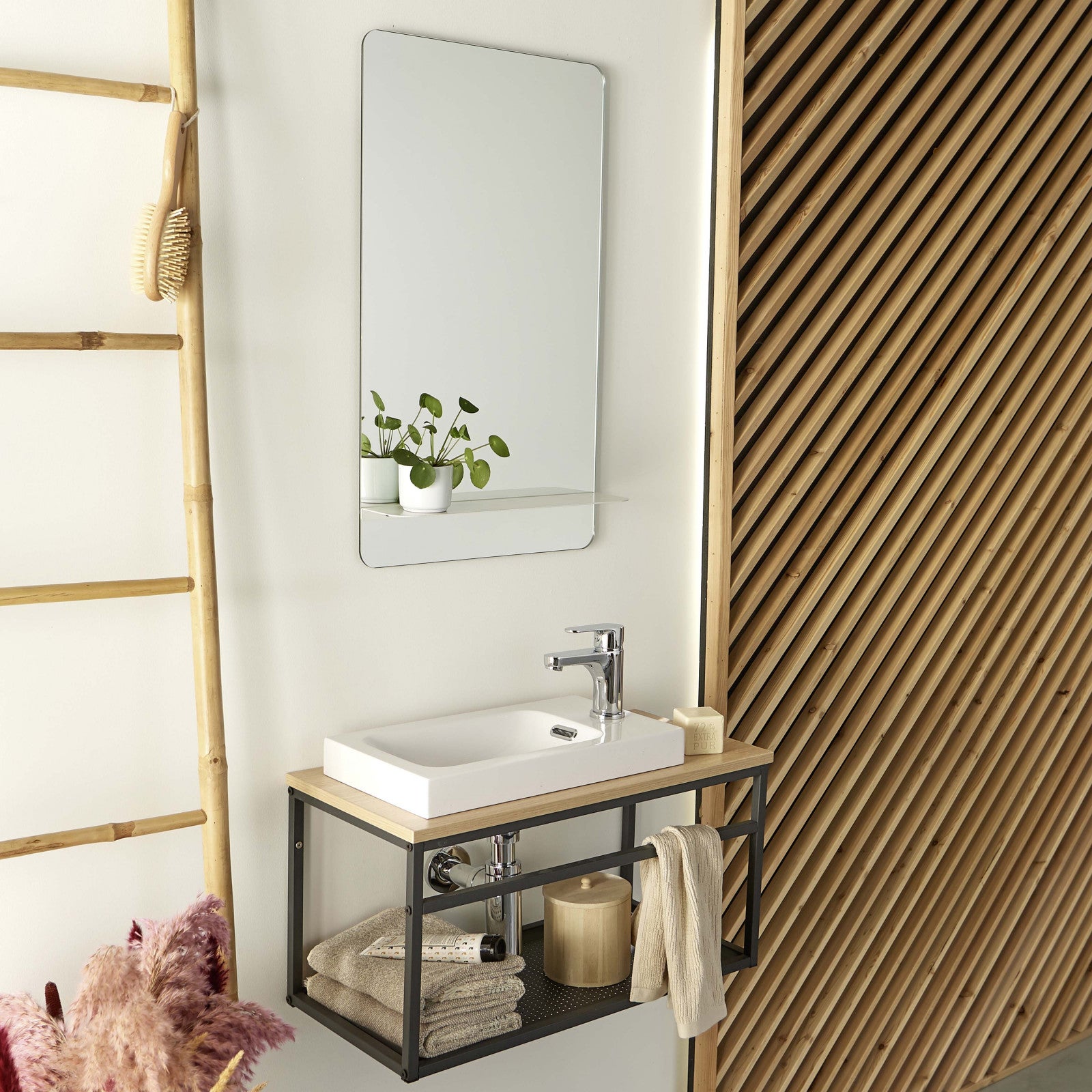 Ensemble lave-mains WILO grande largeur avec robinet et miroir 60cm - 6