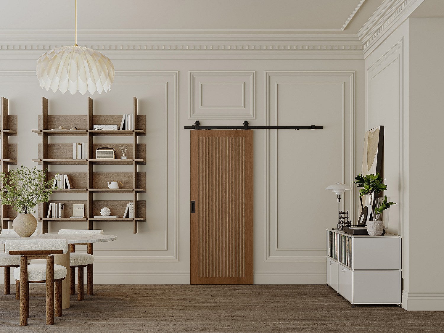 Drzwi przesuwne naścienne z MDF i drewna naturalny ciemny - wys. 205 x szer. 63 cm - SANDORA