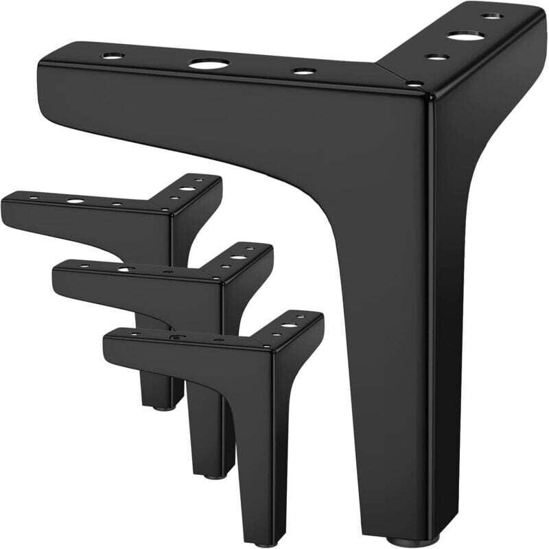 4 picioare metalice negre 10 cm, încărcare 800 kg, cu șuruburi pentru dulap/TV/sertar