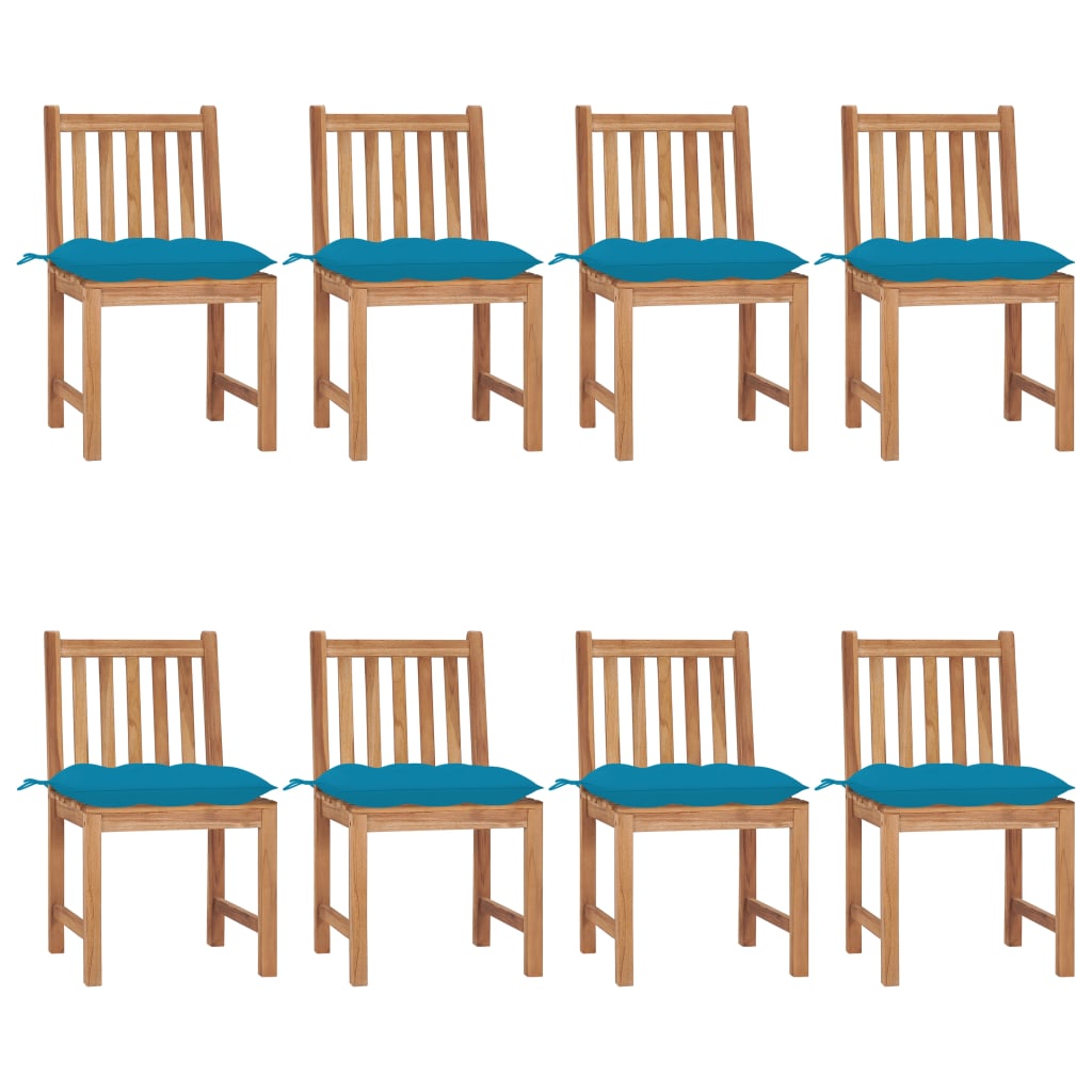 Chaises de jardin 8 pcs avec coussins Bois de teck massif - 2