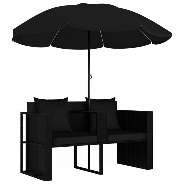 Cama para adultos | Cama de jardín con sombrilla ratán sintético negro CFW828885