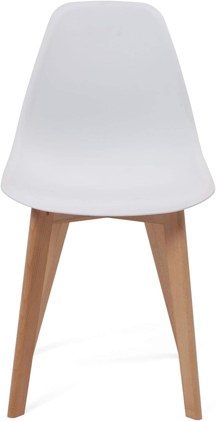 Lot 4 chaises de Cuisine scandinaves design, Siège plastique souple facile d'entretien, Pieds en bois de hêtre clair NAO (blanc) - 2