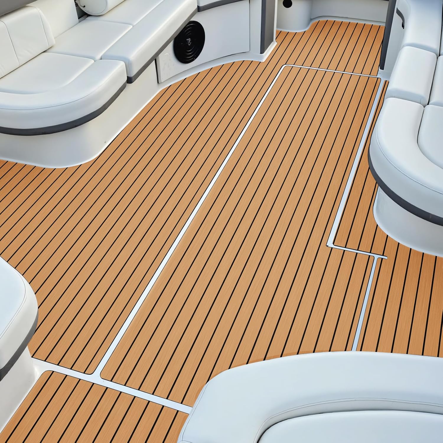 Revêtement de sol en mousse EVA pour bateau - Imitation teck marine - Revêtement de sol antidérapant en mousse autocollante - Feuille de rouleaux - 5