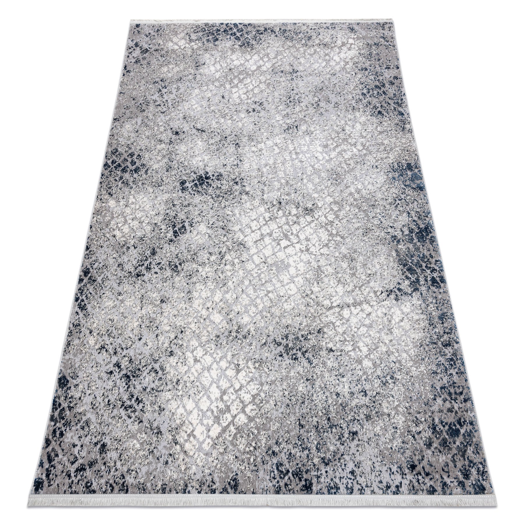 Dywan REBEC nowoczesny frędzle 51117 - dwa poziomy runa krem / granat 80x150 cm