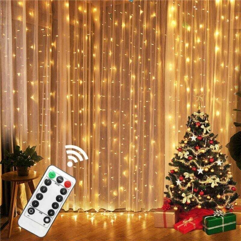 Enowelir 300 LED-uri cu perdea luminoasă cu telecomandă, mod temporizator, USB impermeabil pentru decorare interioară, Crăciun, nuntă, petrecere