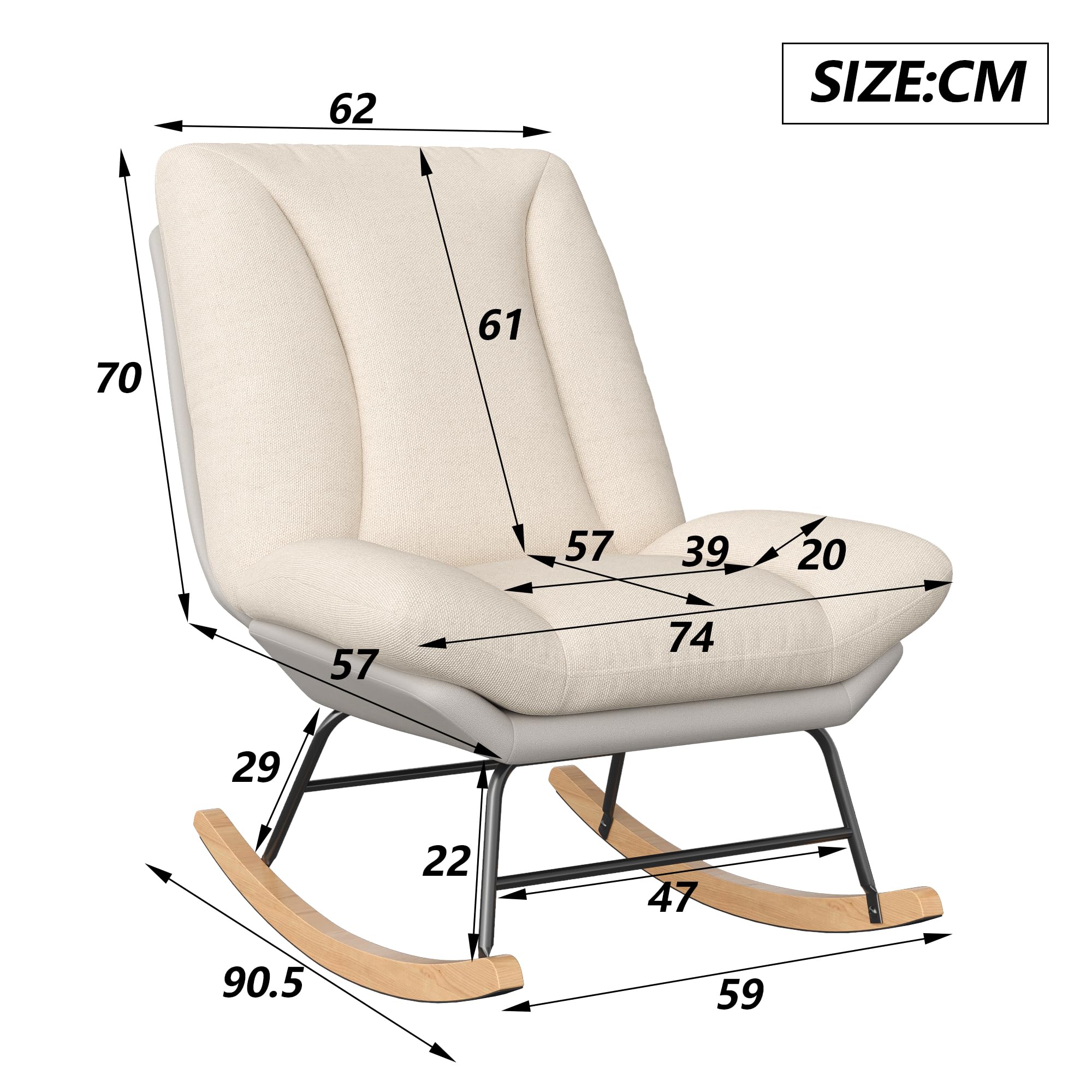 Fauteuil à Bascule, Rocking Chair, Fauteuil rembourré en Lin, avec Dossier Haut réglable, Chaise à Bascule, Chaise de Relaxation, d'allaitement - 2