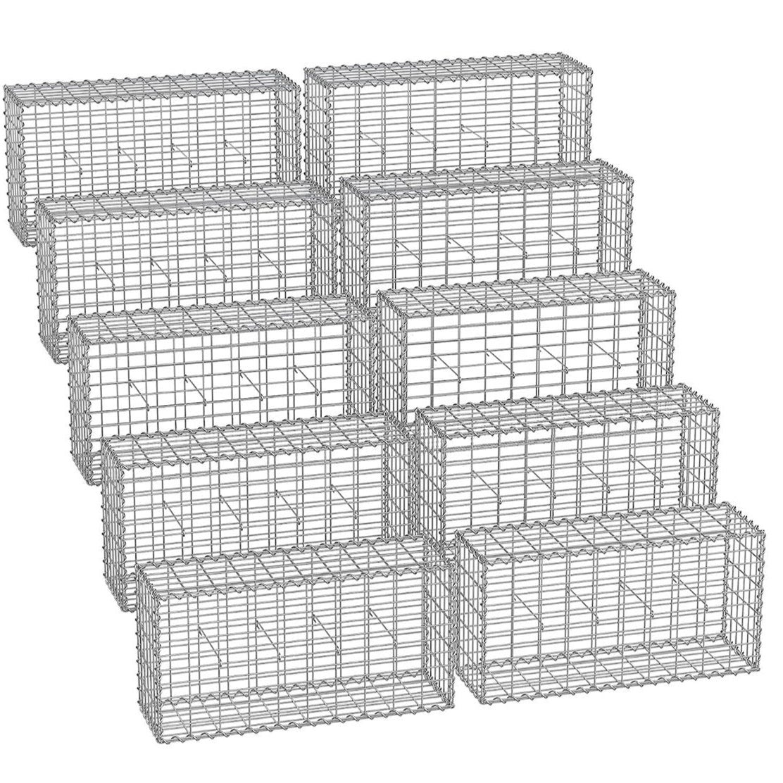 Juego de 10 gaviones para piedra jaula metálica cesta para piedra malla de 5 x 10 cm galvanizado para par 12_0005953