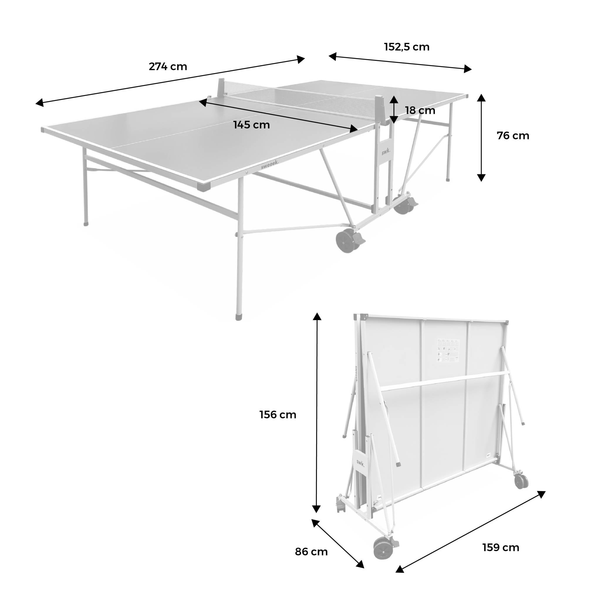Table de ping pong OUTDOOR grise - table pliable avec 2 raquettes et 3 balles. pour utilisation extérieure. sport tennis - 4