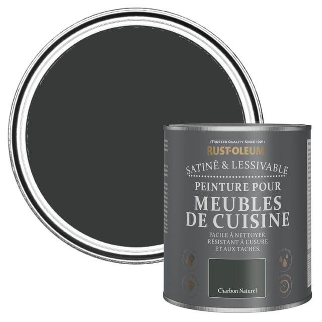 Rust-Oleum Peinture Noire pour Meubles de Cuisine, Satin - Charbon Naturel 750ml