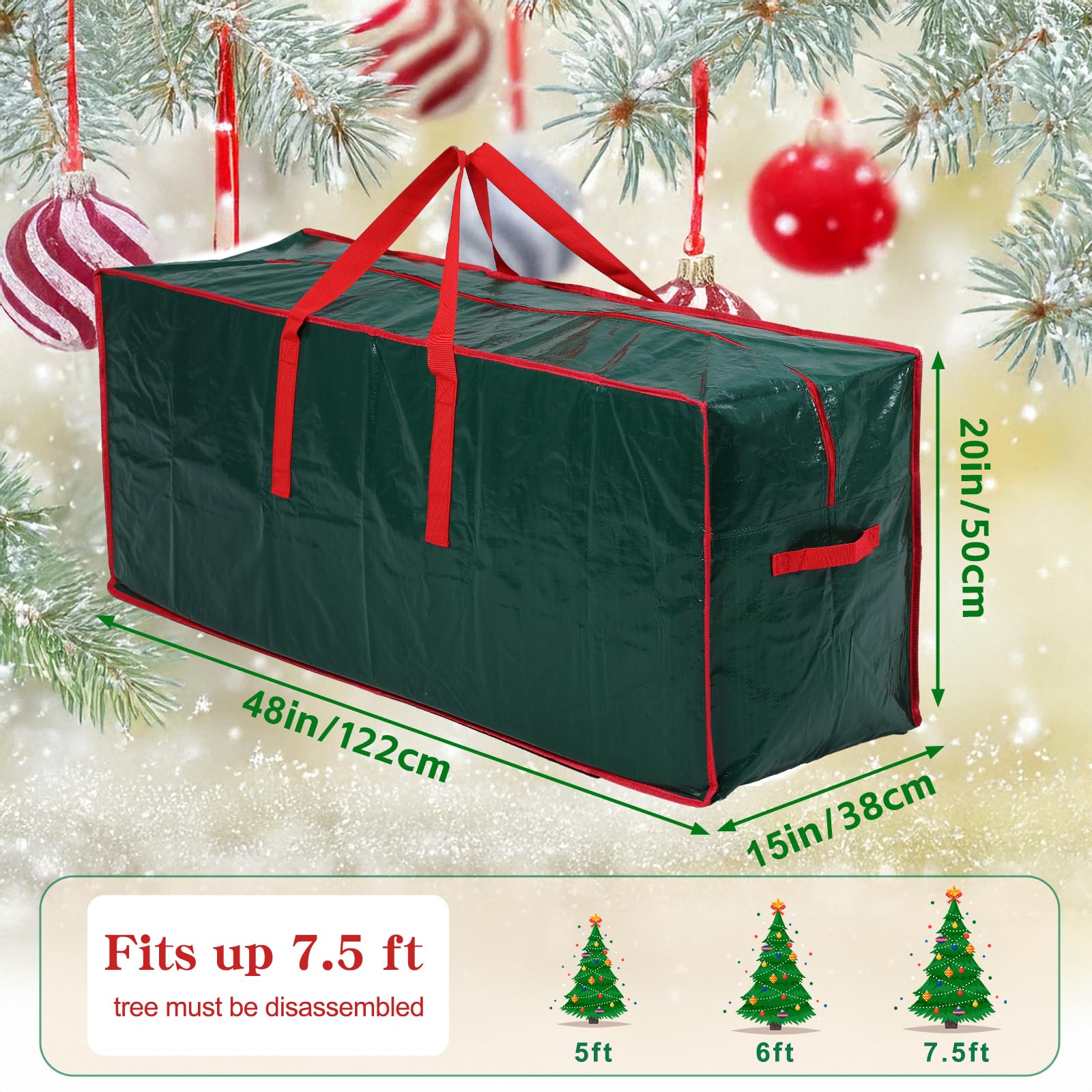 1 sac de rangement pour sapin de Noël, sac de rangement vertical pour les débarras, double fermeture éclair, matériau imperméable, pour le salon. - 2