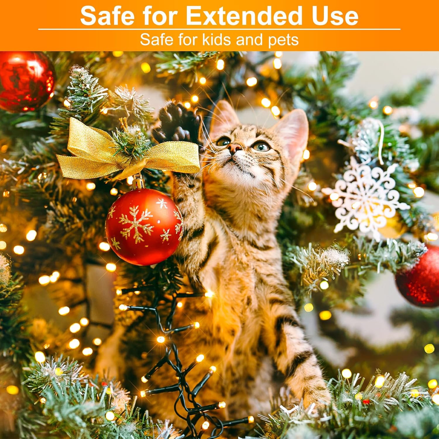 Catena luminosa natalizia bianco caldo, adatta per decorazioni per feste sia all'interno che all'esterno, 100 luci ogni 10 metri. - 4