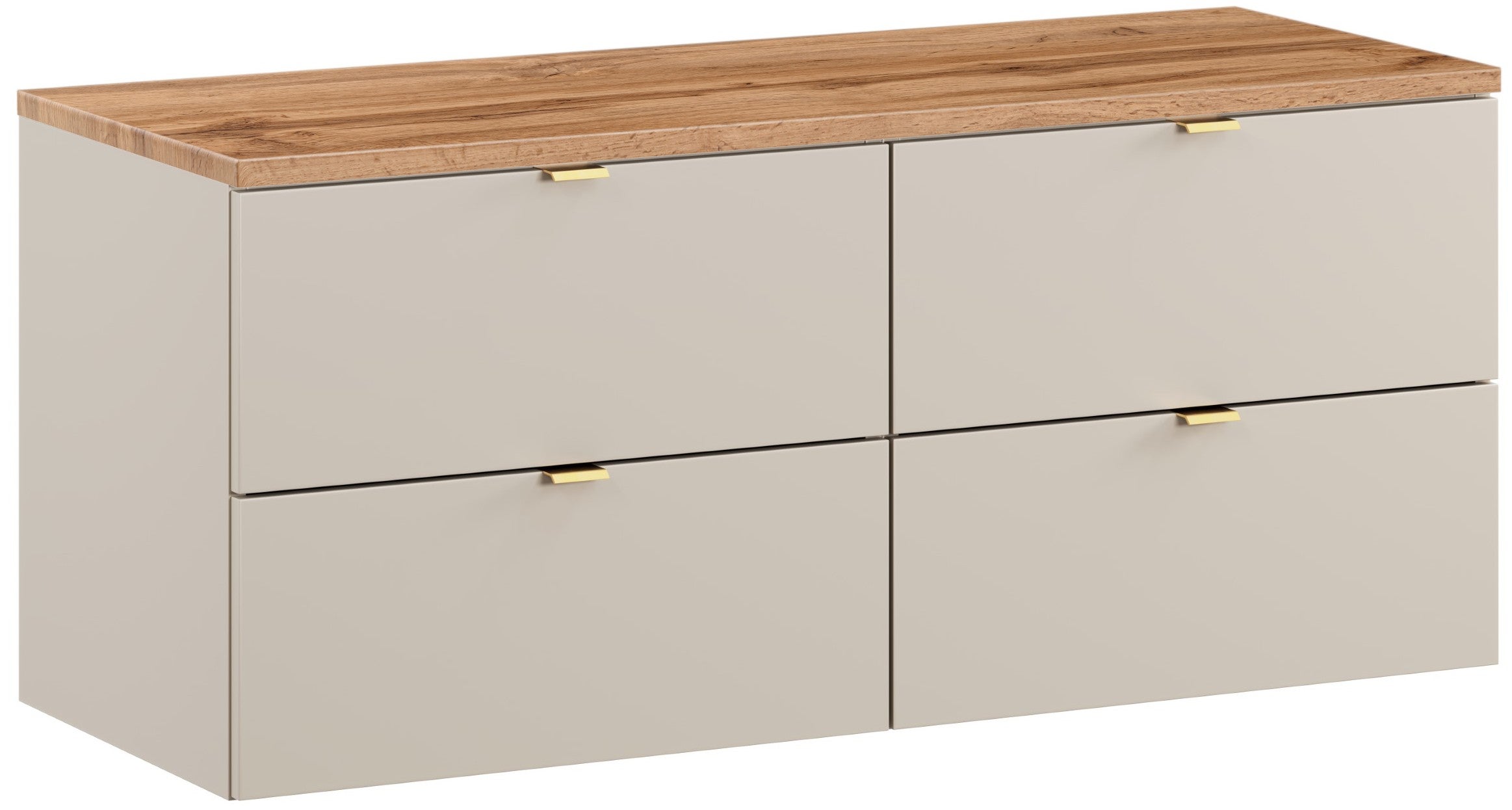 Kaszmirowa szafka pod umywalkę Dalia Cashmere 120 cm z blatem dąb Wotan wisząca 4 szuflady MDF