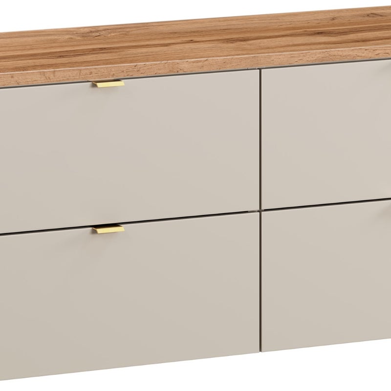 Kaszmirowa szafka pod umywalkę Dalia Cashmere 120 cm z blatem dąb Wotan wisząca 4 szuflady MDF