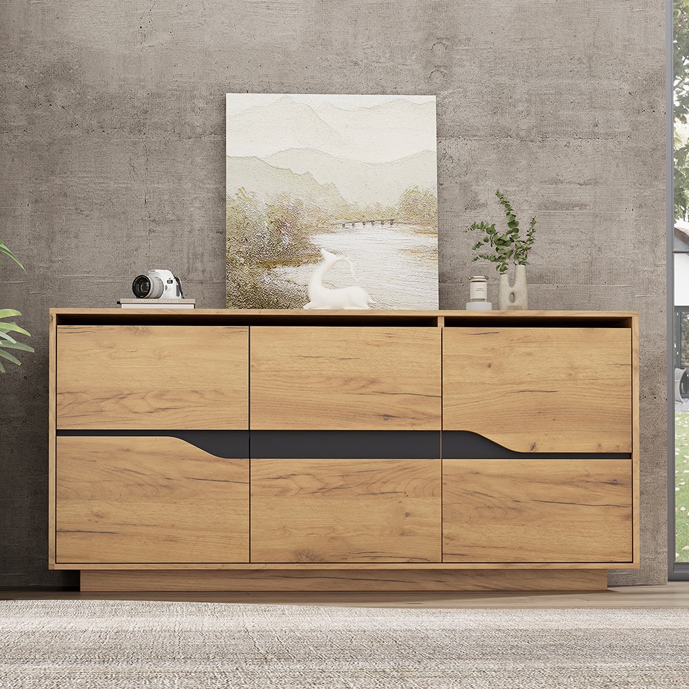Commode salon design 140×40×76 cm - 3 portes - Séparateurs réglables ...