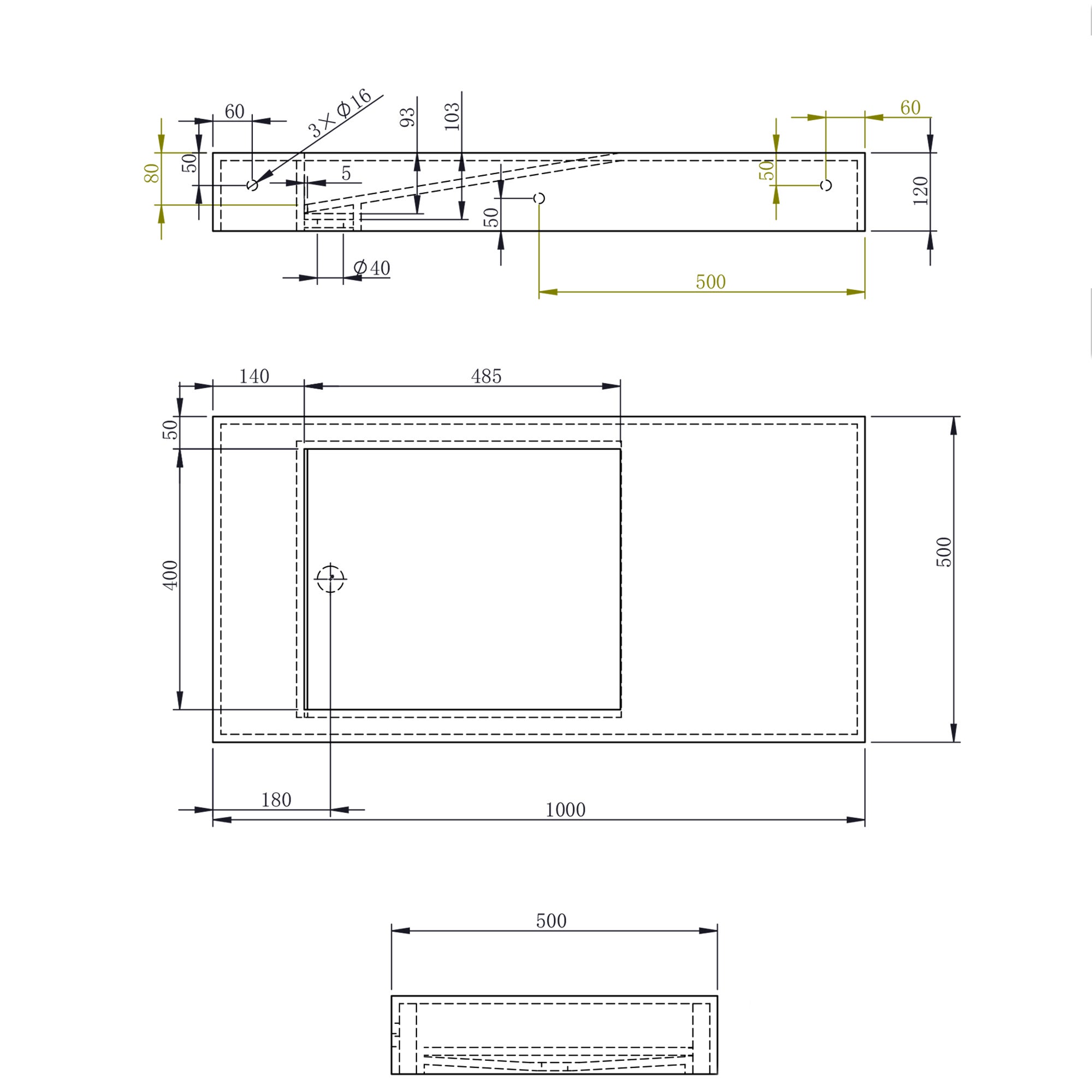BERNSTEIN - Lavabo Vasque suspendu blanc mat 100x50x12cm en fonte minérale, montage mural, sans trou robinetterie - PB2155 - 3