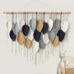 Arazzo Da Parete Bohémien MSFENG Con Foglie E Nappe - Fatto A Mano In Cotone, 90x40 Cm Con Aste In Legno