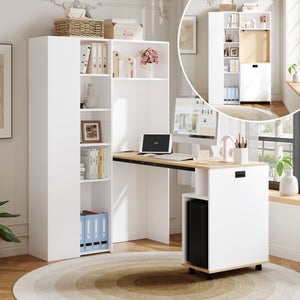 KADEUX Semplice libreria in legno mensola da scrivania a 3 livelli organizer da scrivania piccola libreria da scrivania per dormitorio forniture per ufficio domestico (colore: tronco+telaio bianco